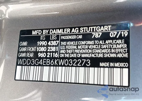 2019 Mercedes-Benz A 220 from USA, damaged, VIN WDD3G4EB6KW032273